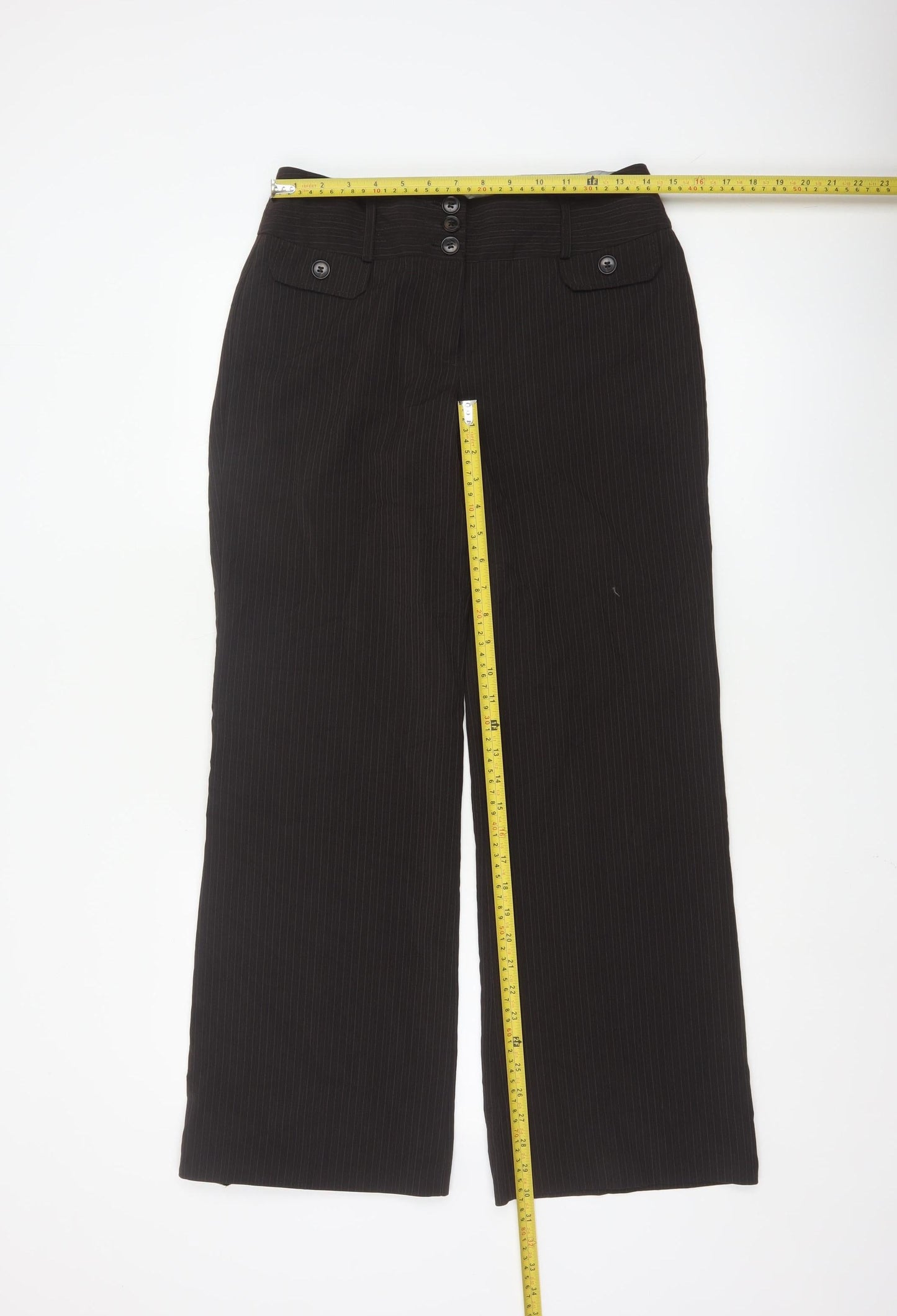Marks and Spencer Womens Black Pinstripe Wide-Leg Trousers Size 10