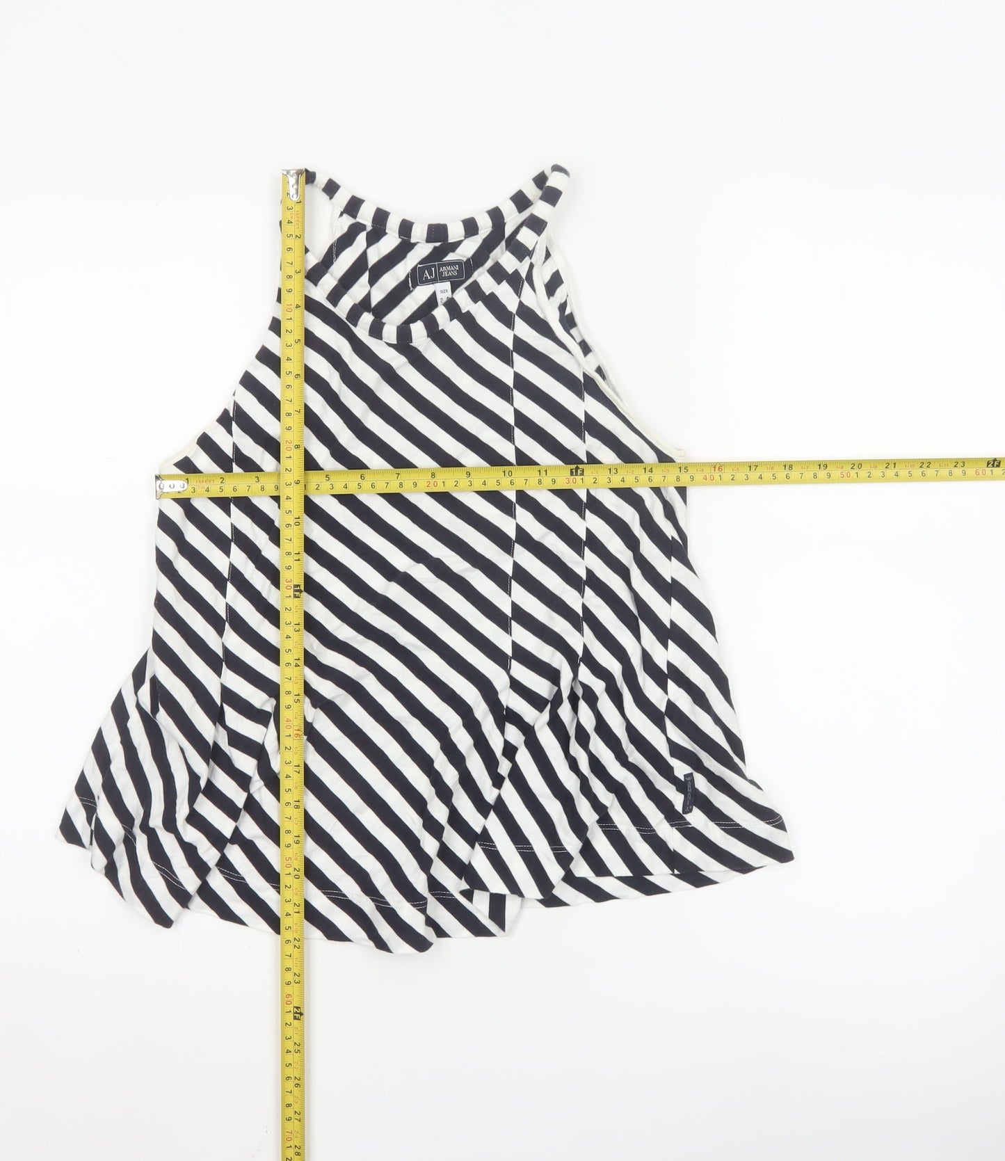 Armani Jeans Womens Black White Striped Halter Tank Top Size 14