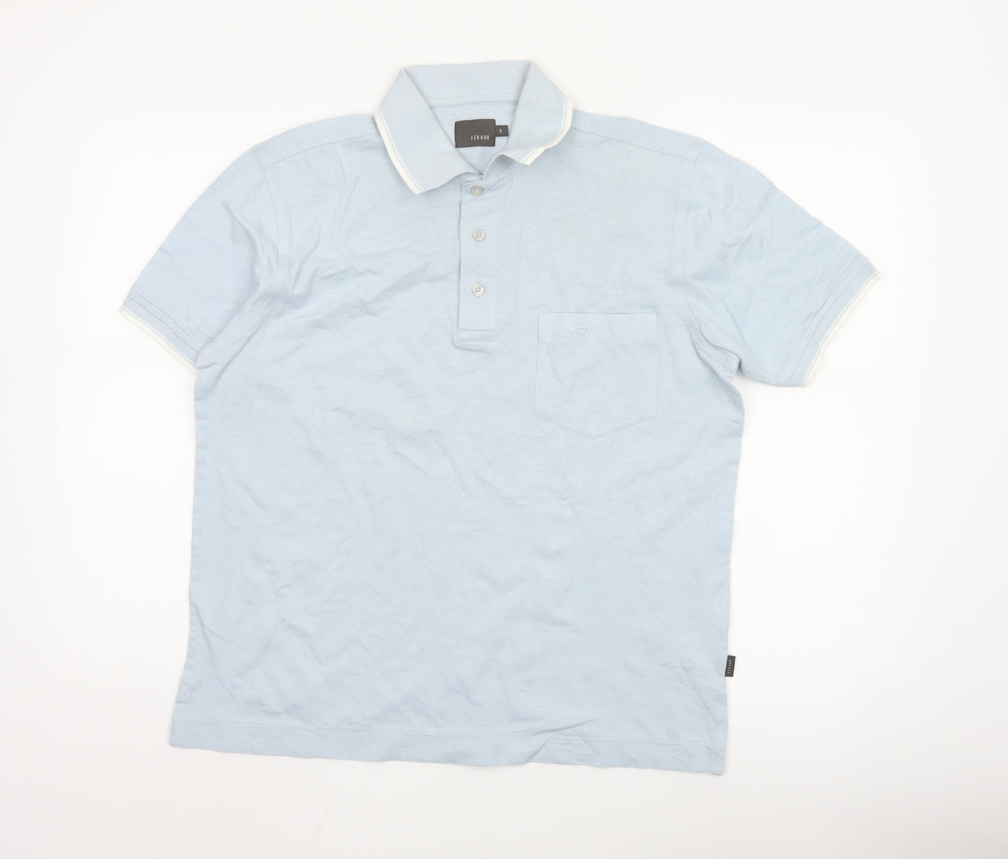 Féraud Men's Blue Short Sleeve Cotton Polo Shirt Size S