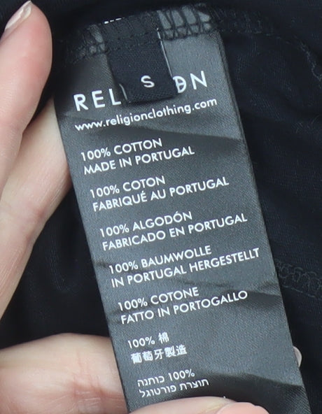 Religion London Men's Black Graphic Print Cotton T-Shirt Size S