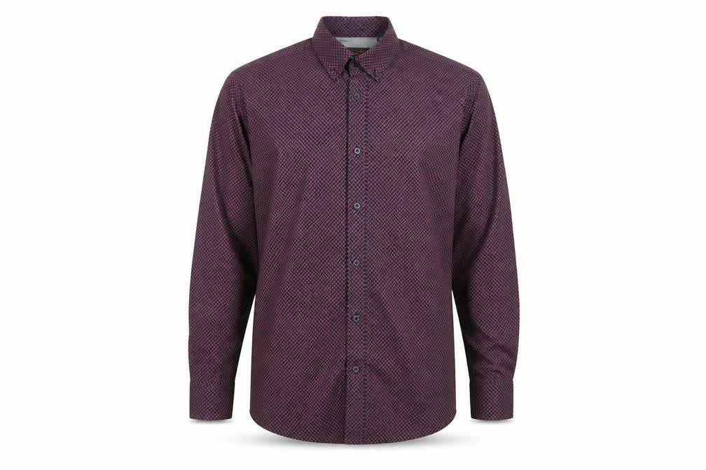 Ben Sherman Men’s Red Geometric Long Sleeve Cotton Shirt L