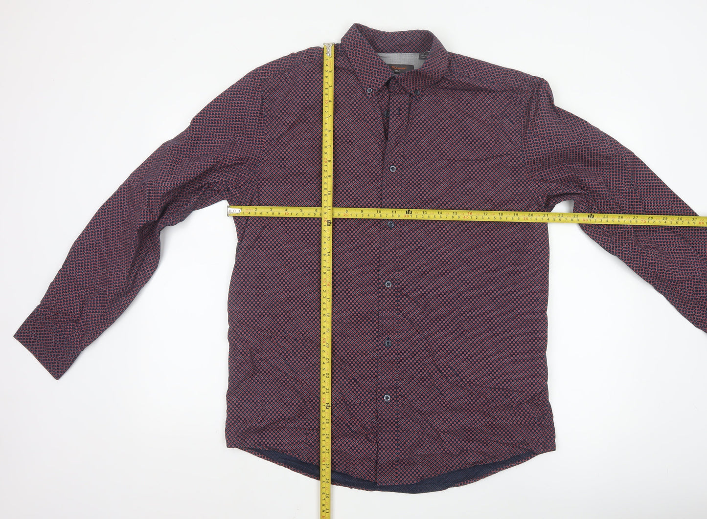 Ben Sherman Men’s Red Geometric Long Sleeve Cotton Shirt L