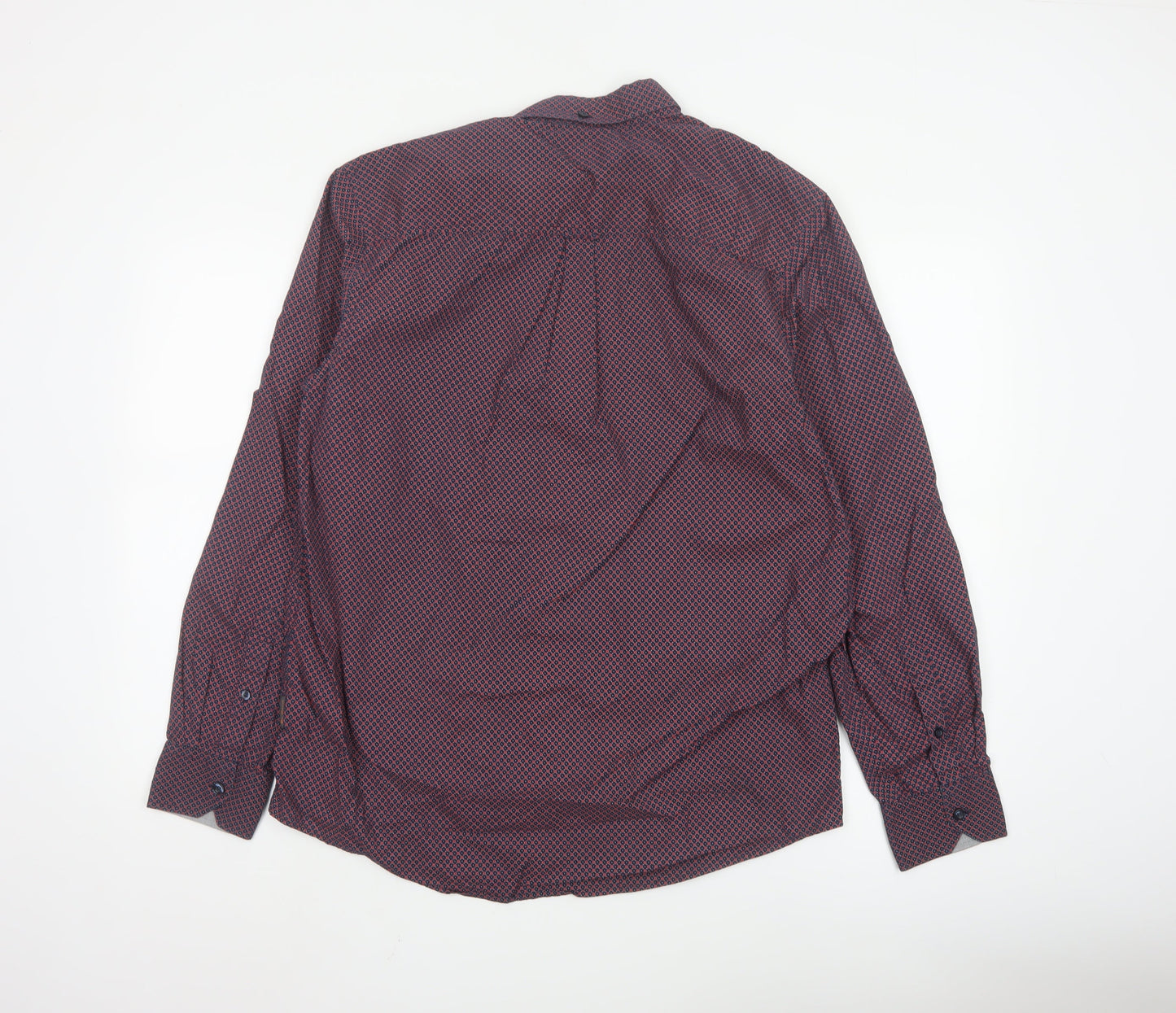 Ben Sherman Men’s Red Geometric Long Sleeve Cotton Shirt L