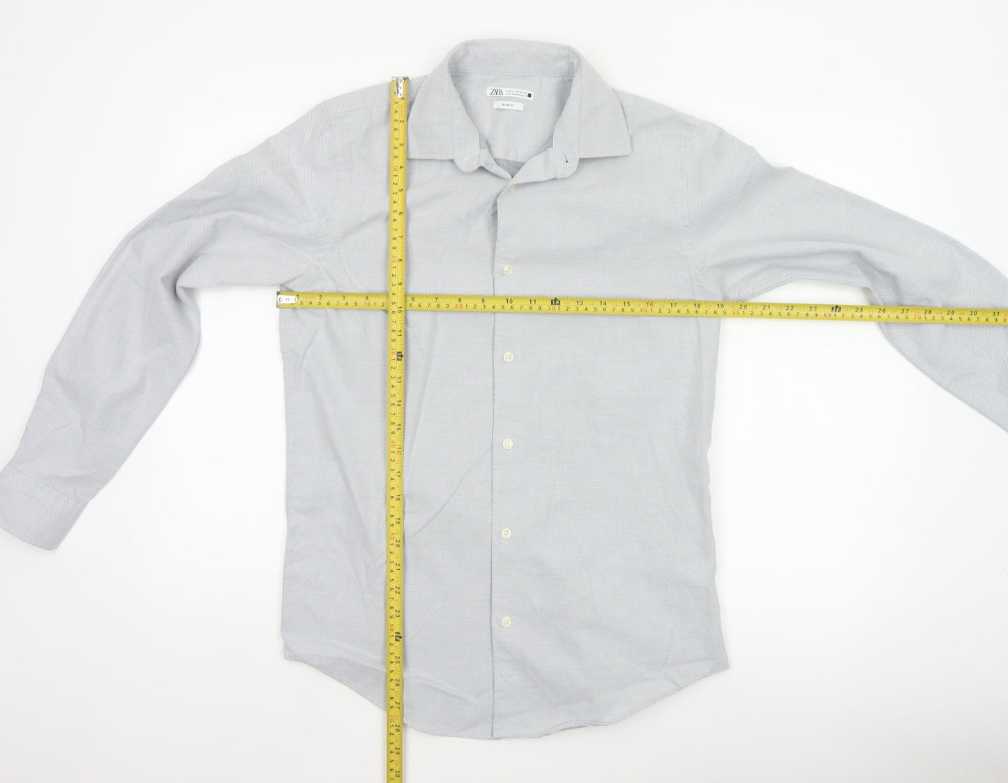 Zara Mens Grey Slim Fit Long Sleeve Button-Up Shirt Size M