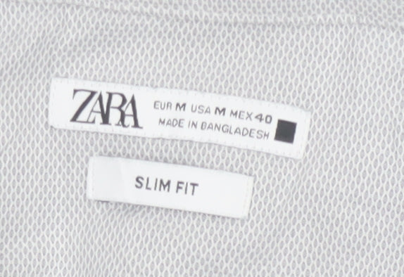 Zara Mens Grey Slim Fit Long Sleeve Button-Up Shirt Size M