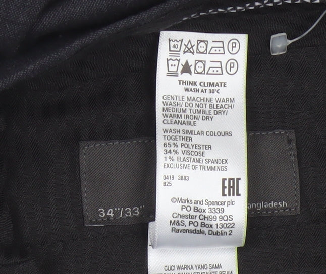 Marks and Spencer Men's Black Slim Fit Trousers 34x33 Business Work Pants