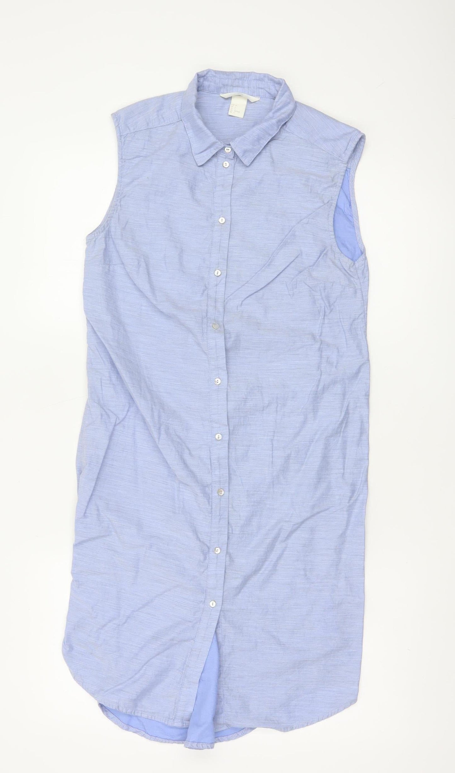H&M Women Blue Cotton Sleeveless Shirt Dress Size 8
