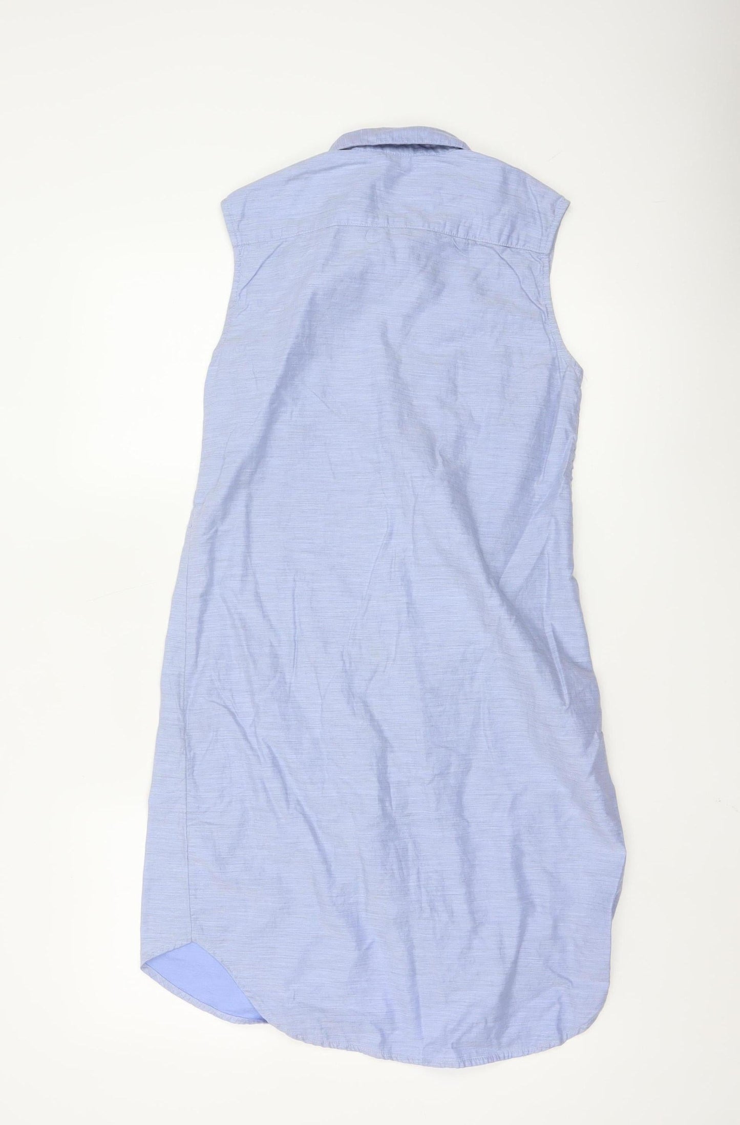 H&M Women Blue Cotton Sleeveless Shirt Dress Size 8