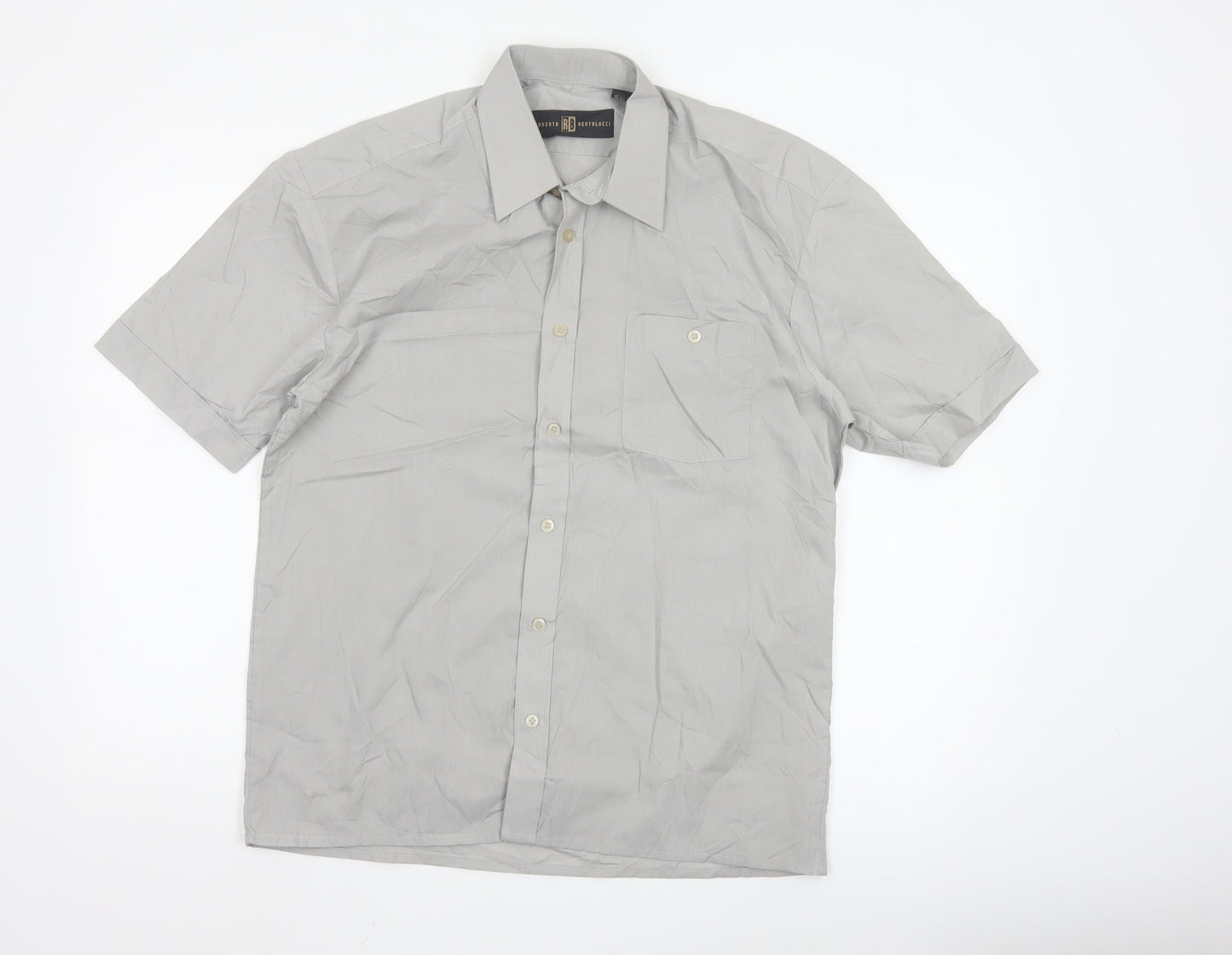 Roberto Bertolucci Men's Grey Short Sleeve Button-Up Shirt M