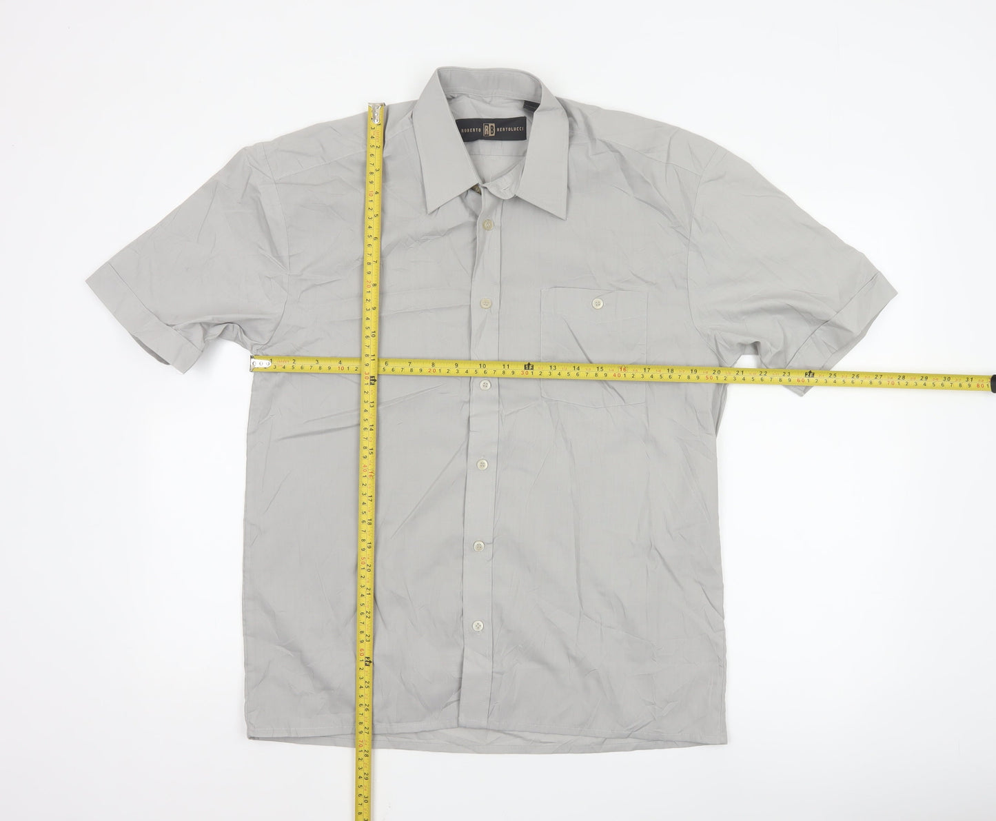 Roberto Bertolucci Men's Grey Short Sleeve Button-Up Shirt M