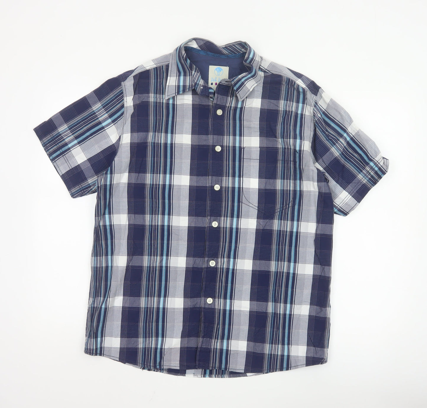 Fat Face Mens Blue Check Short Sleeve Button-Up Shirt M
