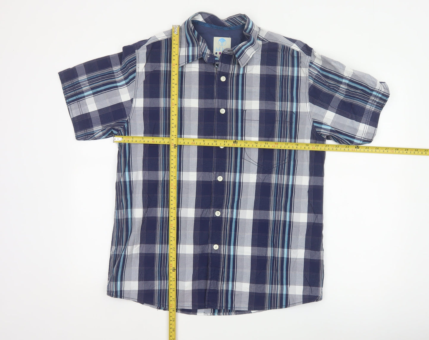 Fat Face Mens Blue Check Short Sleeve Button-Up Shirt M