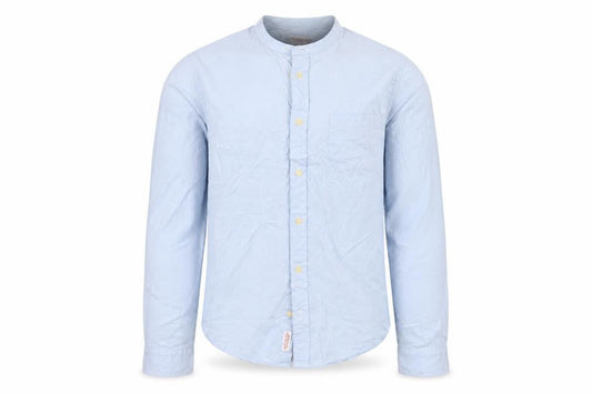 AllSaints Men’s Blue Slim Fit Cotton Long Sleeve Band Collar Shirt XS