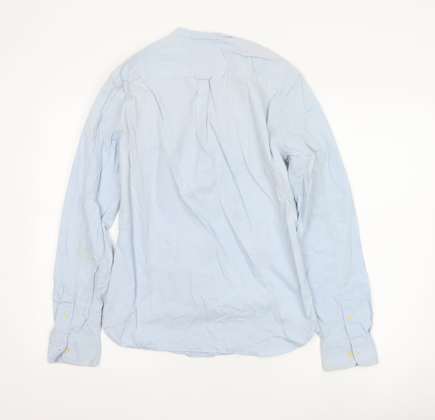 AllSaints Men’s Blue Slim Fit Cotton Long Sleeve Band Collar Shirt XS