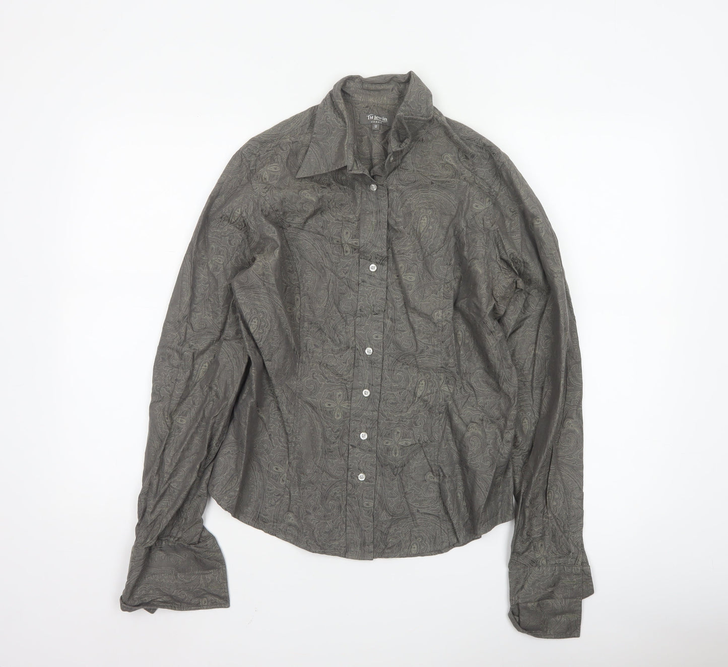 TM Lewin Women Grey Paisley Cotton Long Sleeve Button-Up Shirt Size 12