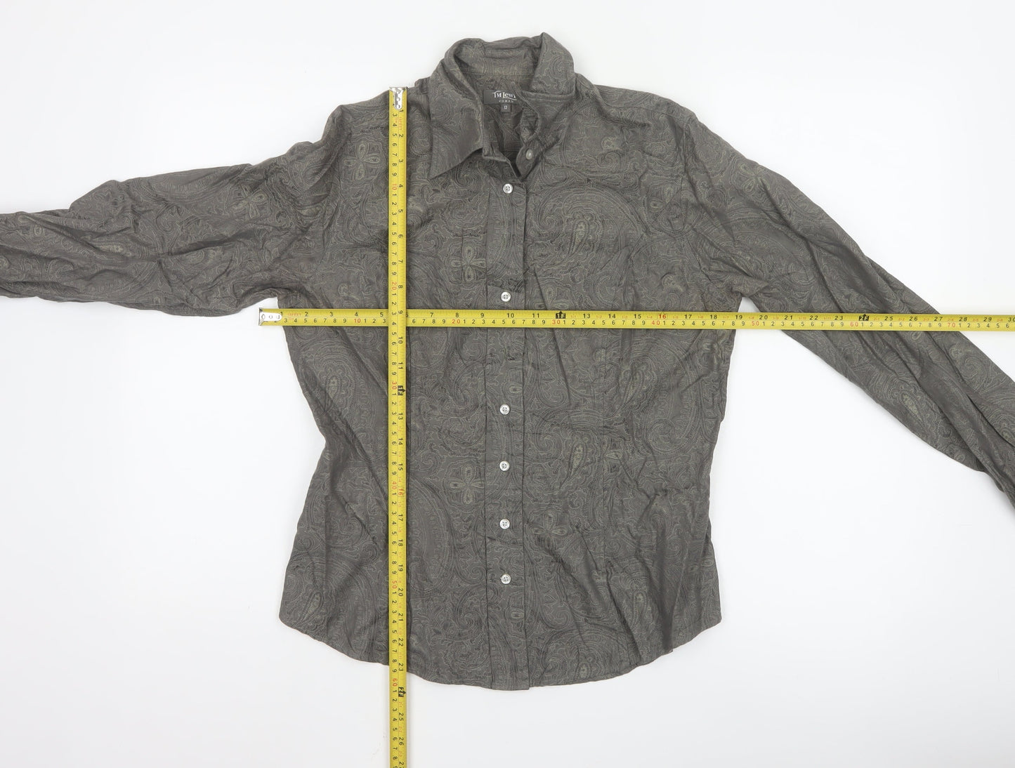 TM Lewin Women Grey Paisley Cotton Long Sleeve Button-Up Shirt Size 12