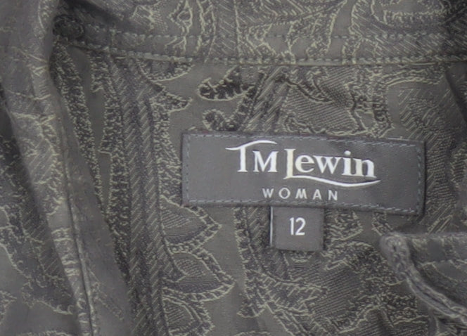 TM Lewin Women Grey Paisley Cotton Long Sleeve Button-Up Shirt Size 12
