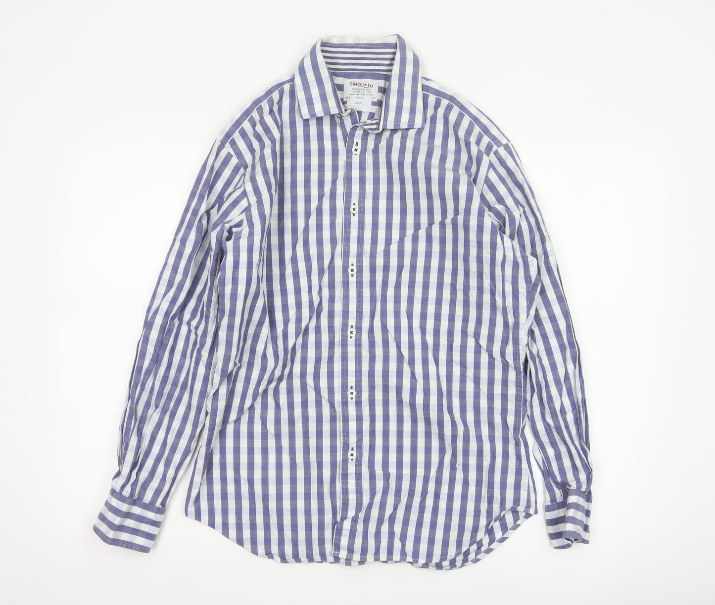 T.M.Lewin Men's Blue Check Slim Fit Cotton Long Sleeve Shirt 15.5in
