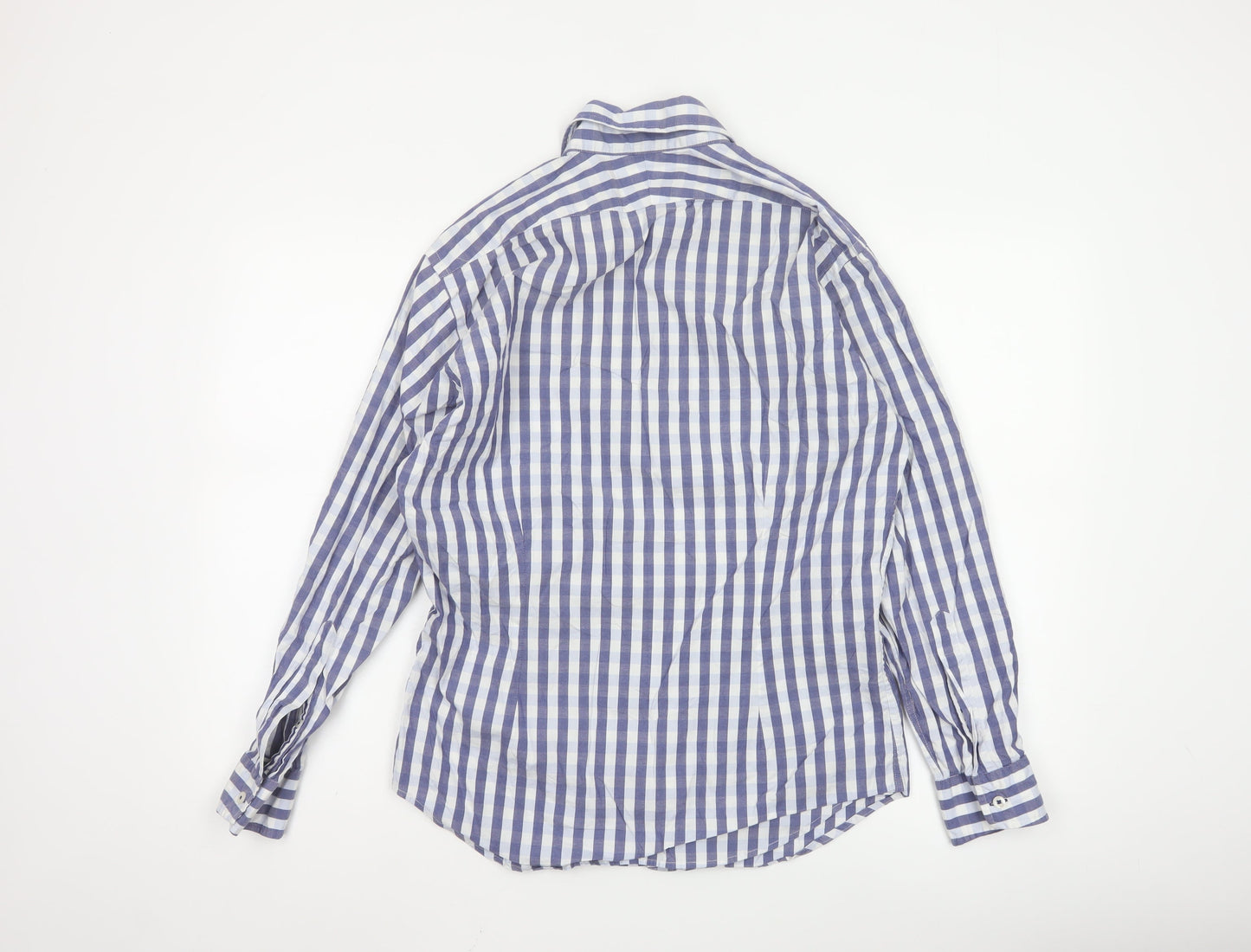 T.M.Lewin Men's Blue Check Slim Fit Cotton Long Sleeve Shirt 15.5in