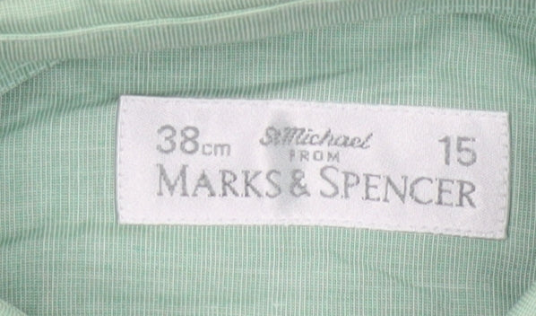 Marks and Spencer Men’s Green Button-Up Long Sleeve Classic Fit Shirt Size 15 38cm