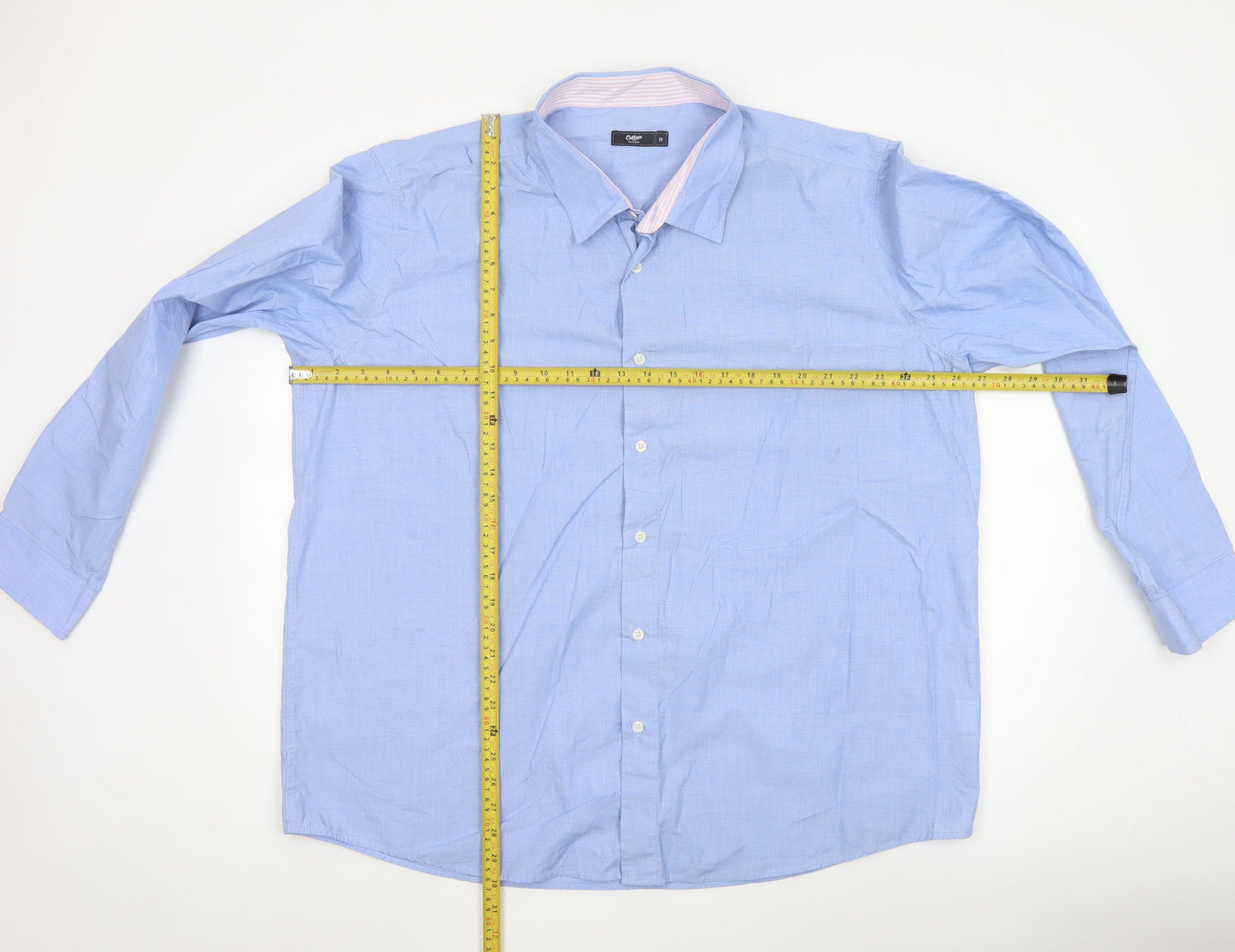 Cotton Traders Men's Blue Long Sleeve Button-Up Shirt Size 19 Regular Fit