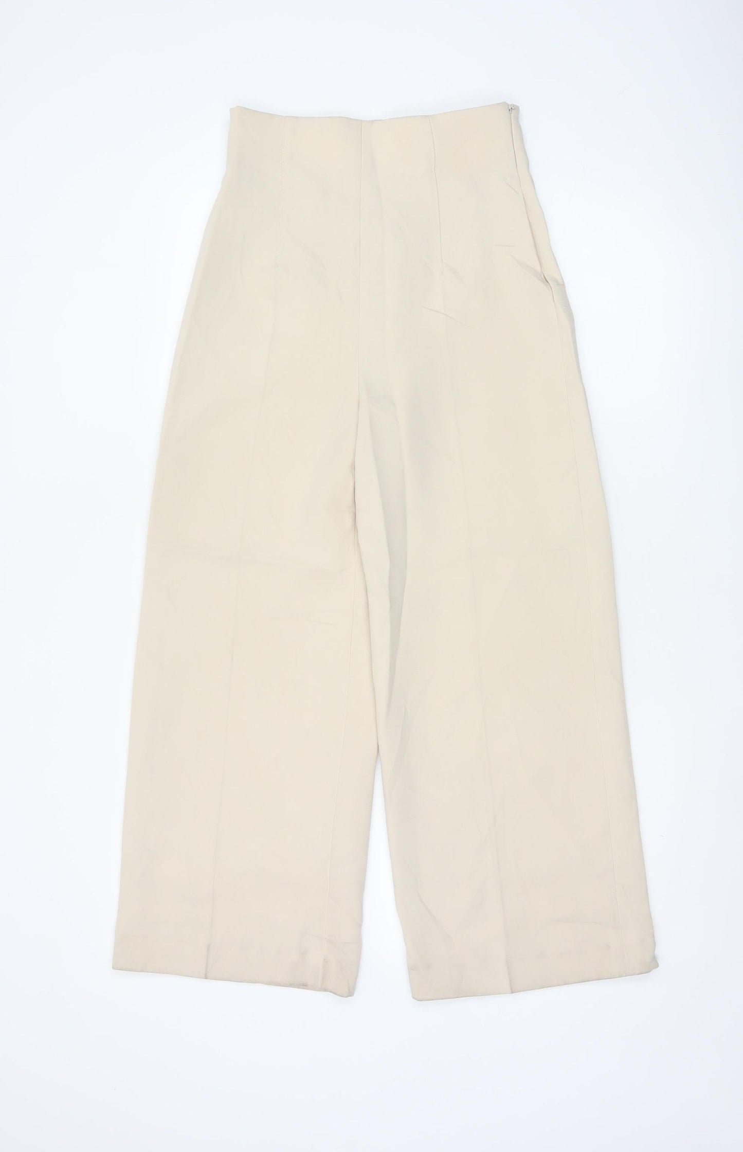 Zara Womens Beige Wide-Leg High Rise Tailored Trousers XS