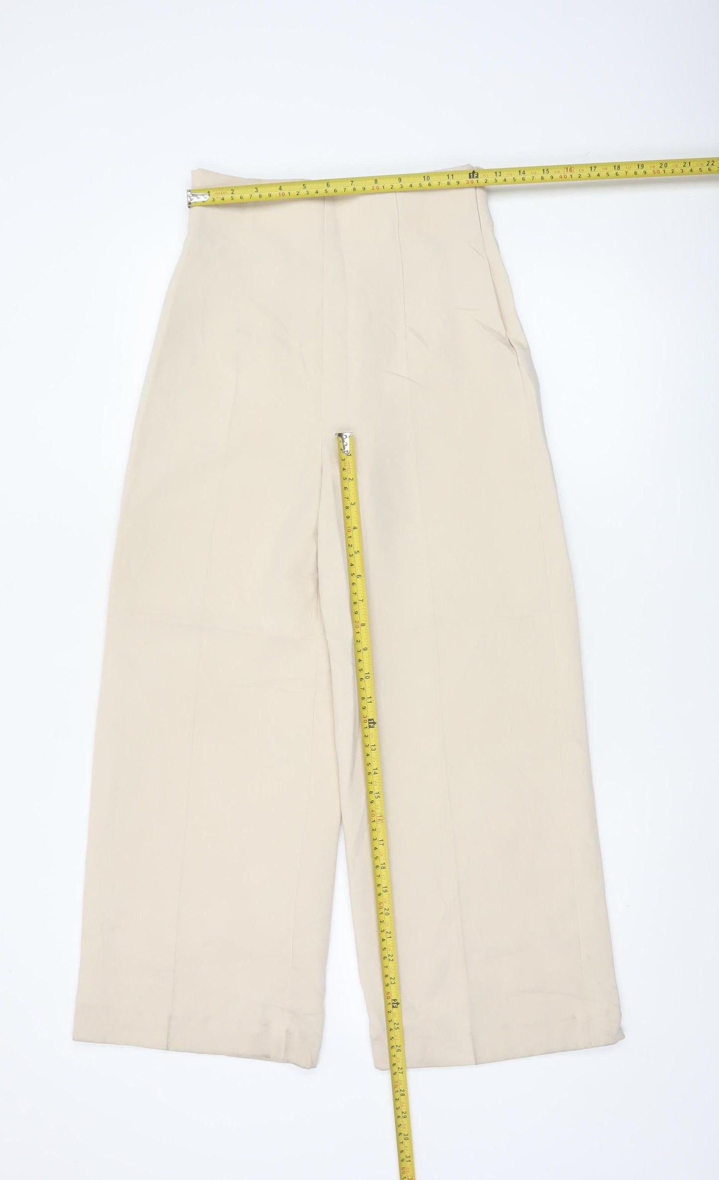 Zara Womens Beige Wide-Leg High Rise Tailored Trousers XS