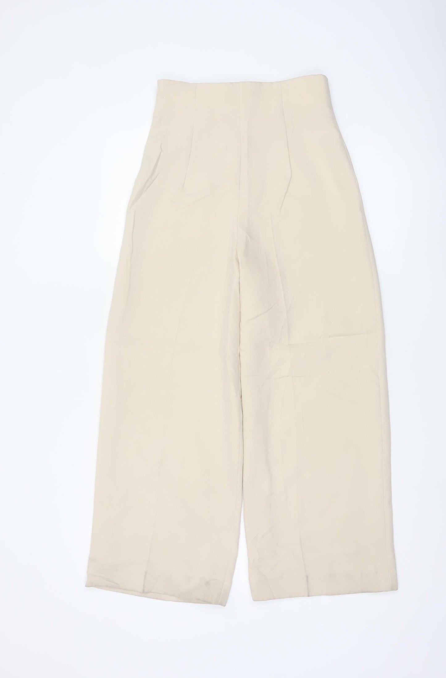 Zara Womens Beige Wide-Leg High Rise Tailored Trousers XS