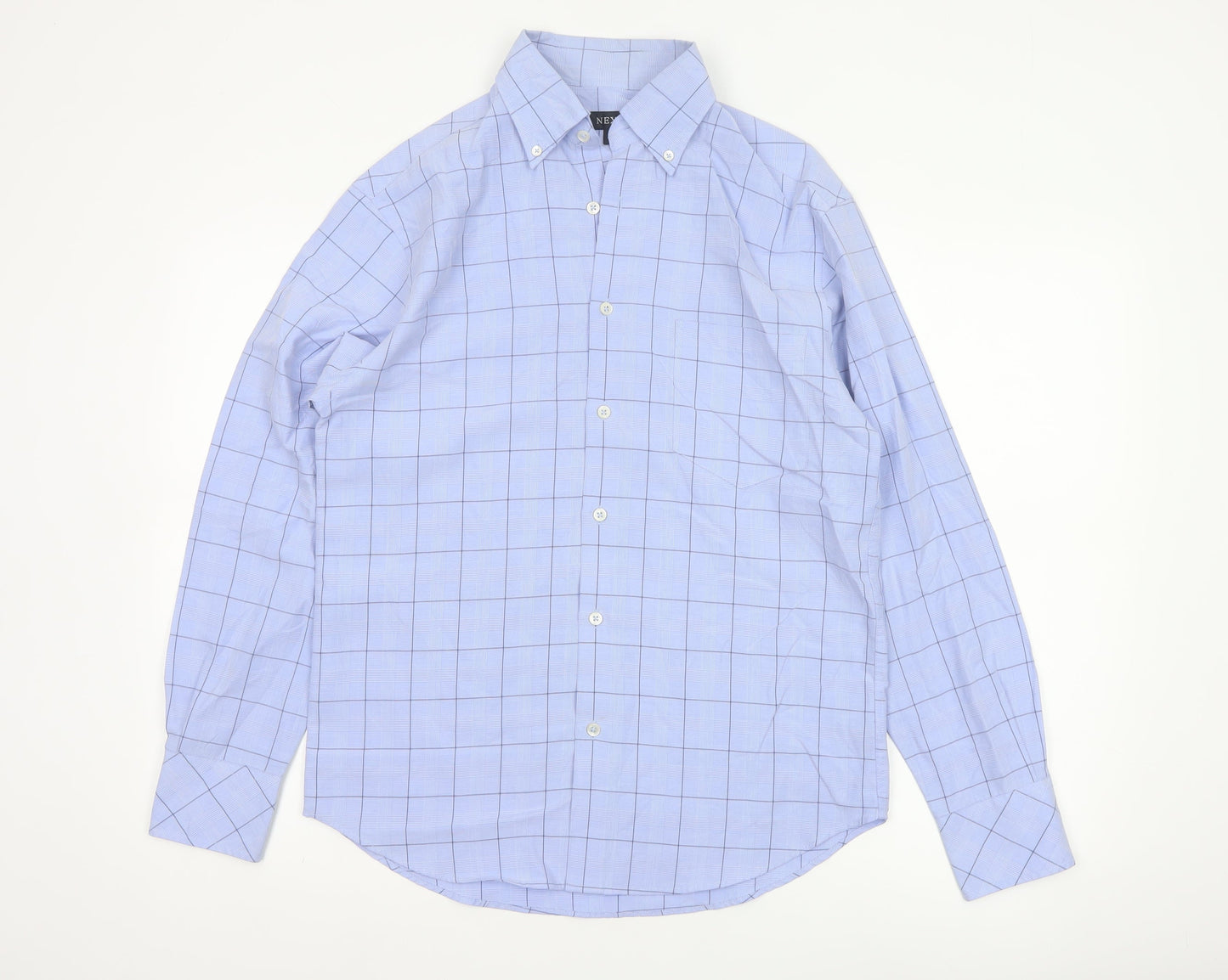 Next Men's Blue Check Long Sleeve Button-Down Shirt Size S
