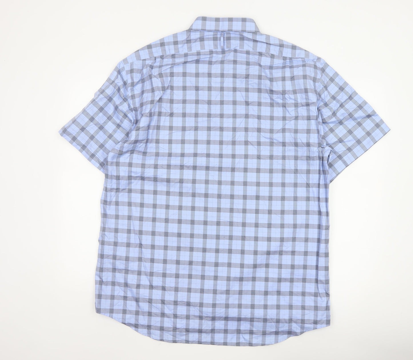 LINCS David Chu Men's Blue Check Short Sleeve Cotton Shirt XL