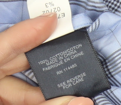 LINCS David Chu Men's Blue Check Short Sleeve Cotton Shirt XL