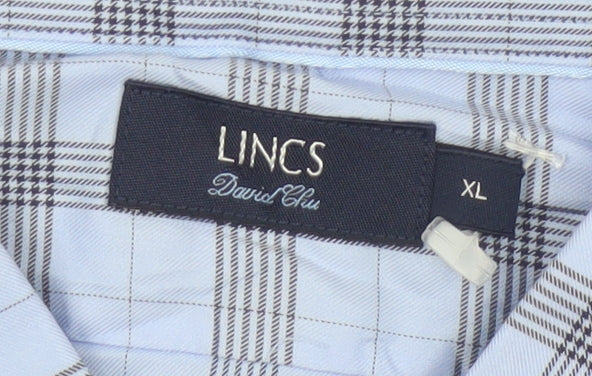 LINCS David Chu Men's Blue Check Short Sleeve Cotton Shirt XL
