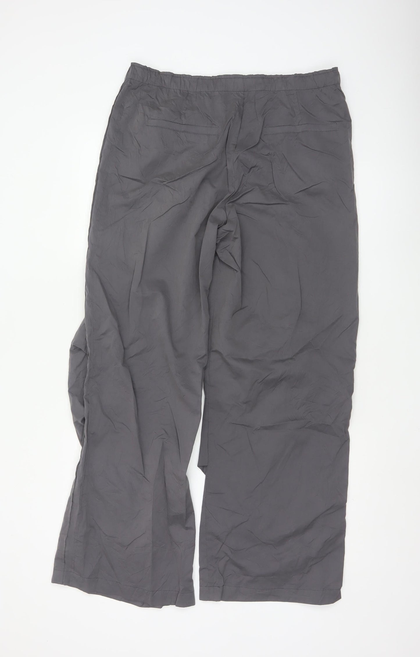 Zara Women Grey Wide-Leg Trousers L Polyester Blend Casual