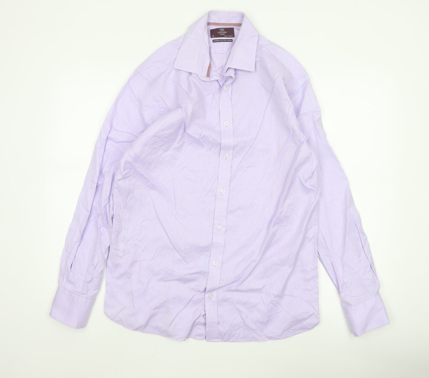 Marks and Spencer Men's Purple Slim Fit 16in Cotton Button-Up Shirt
