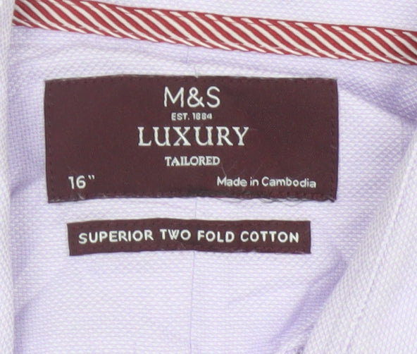 Marks and Spencer Men's Purple Slim Fit 16in Cotton Button-Up Shirt