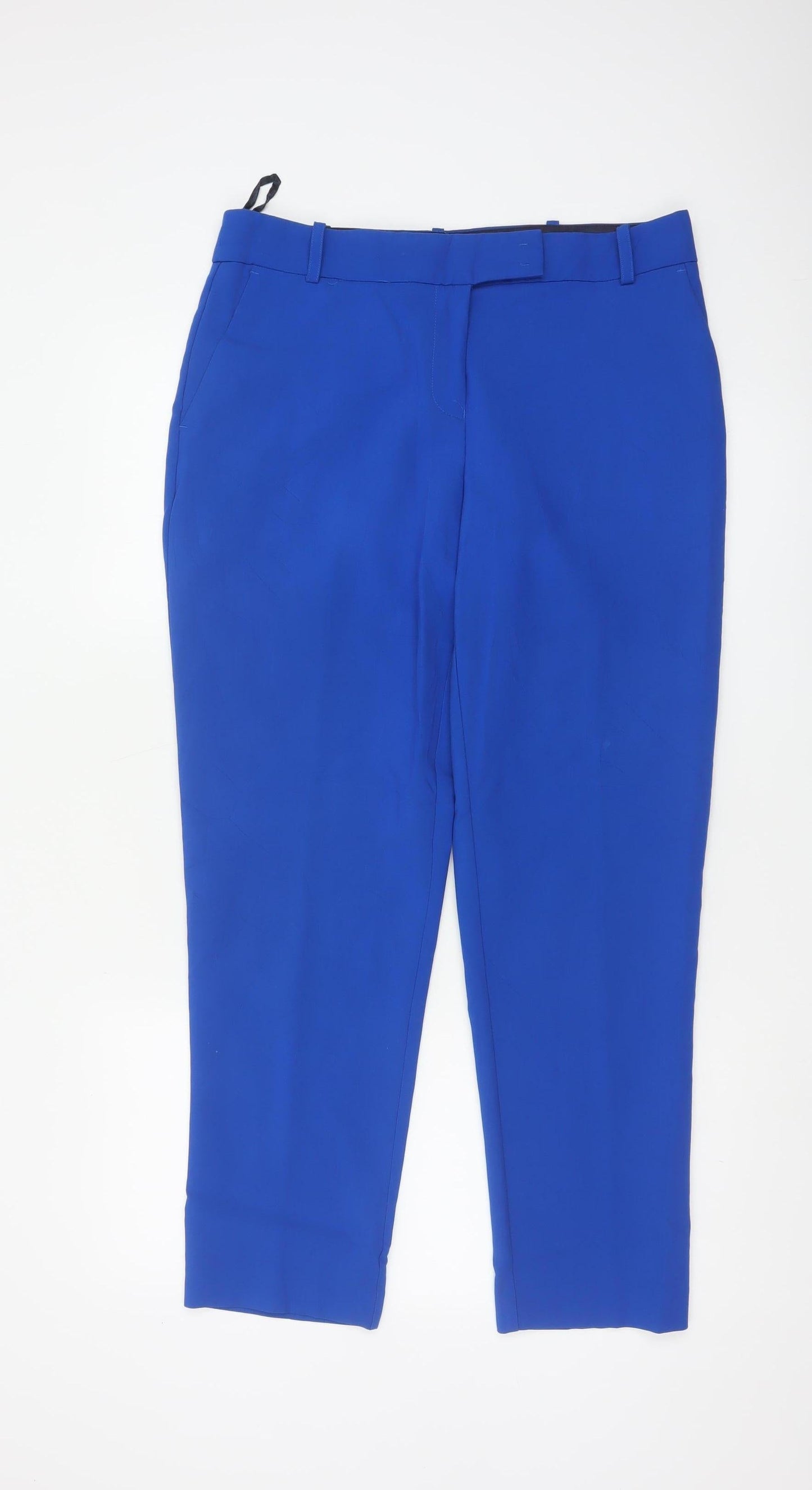 Next Women Blue Slim Fit Ankle Trousers Size 12L Polyester Viscose Blend