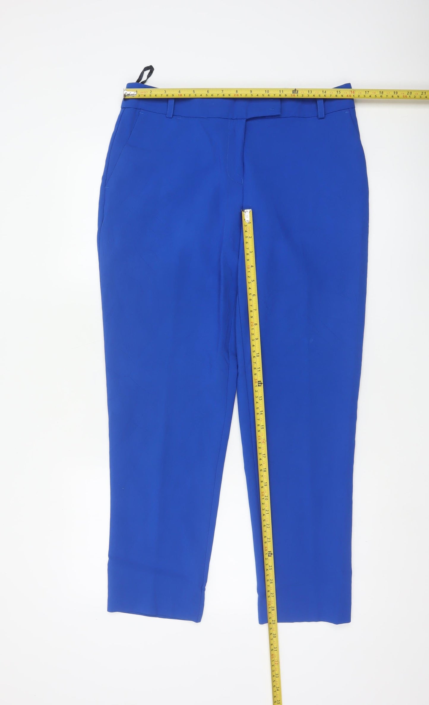 Next Women Blue Slim Fit Ankle Trousers Size 12L Polyester Viscose Blend