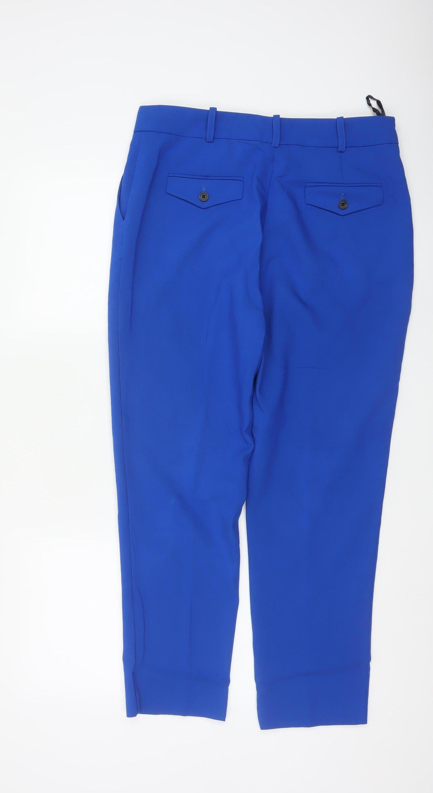 Next Women Blue Slim Fit Ankle Trousers Size 12L Polyester Viscose Blend