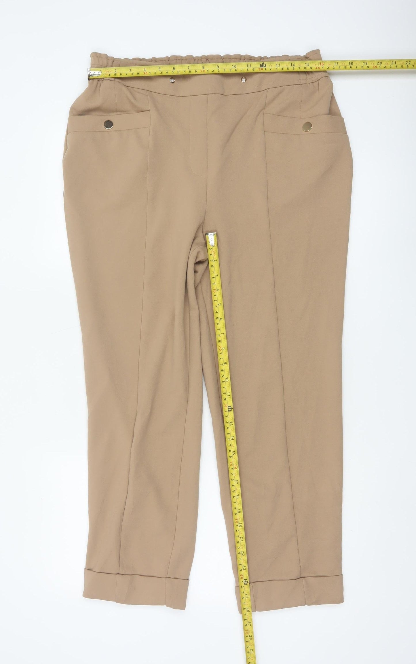 Next Womens Beige Tapered Comfort Trousers Size 14 Regular