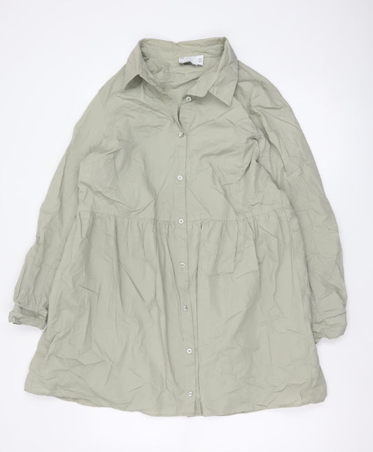 ASOS Women Beige Cotton Shirt Dress Size 12 Long Sleeve Casual