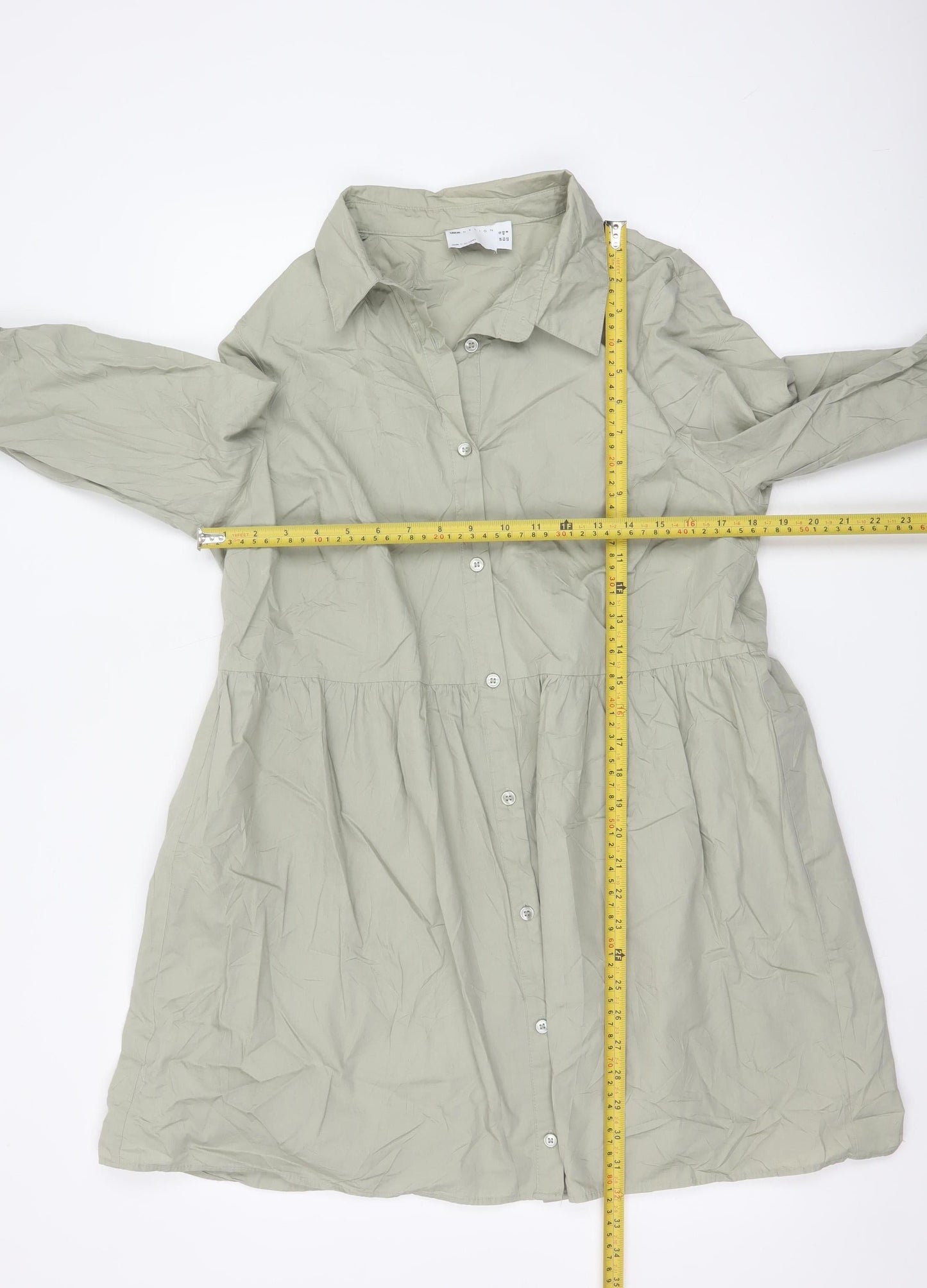 ASOS Women Beige Cotton Shirt Dress Size 12 Long Sleeve Casual