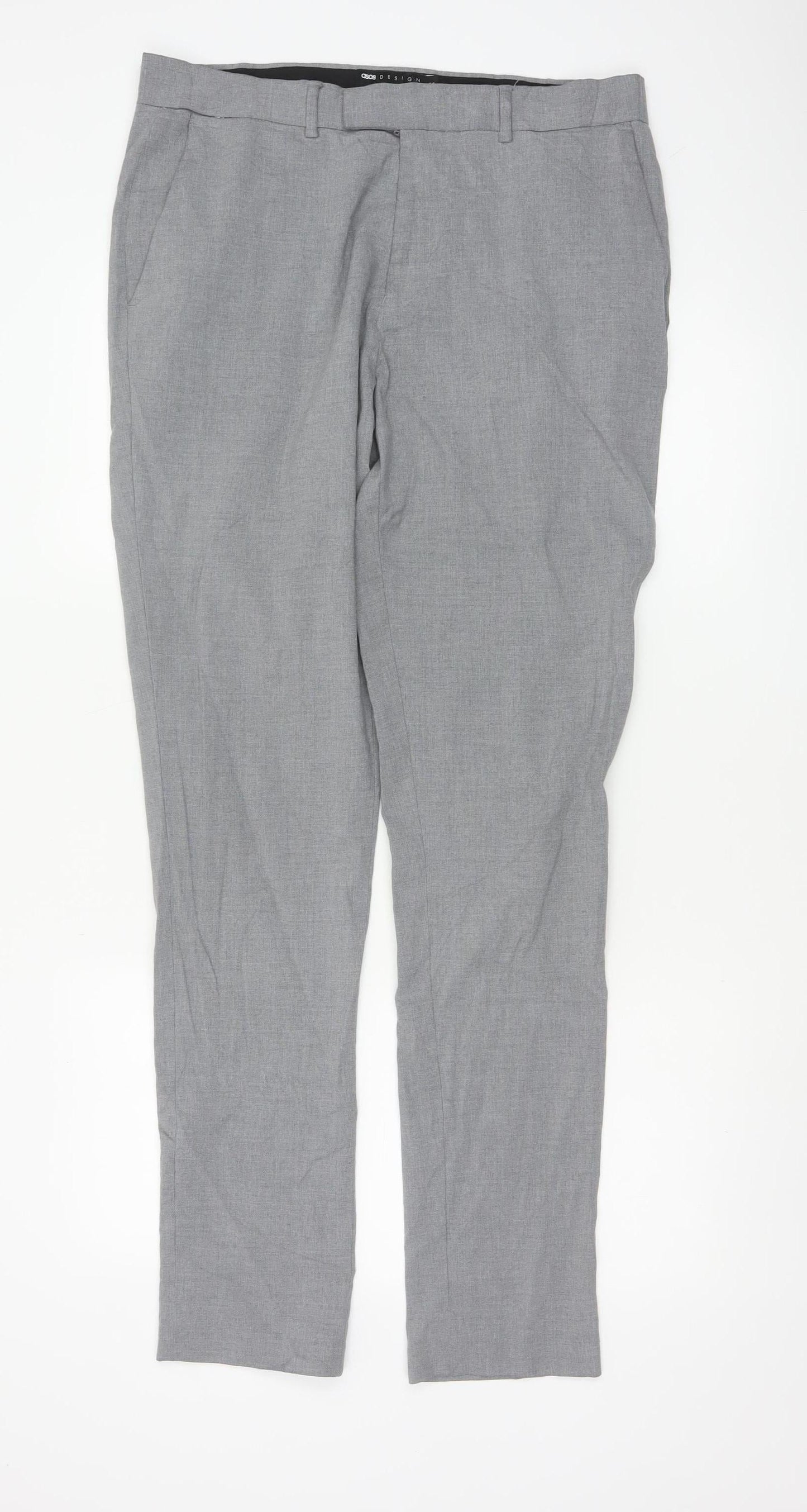 ASOS DESIGN Men's Grey Slim Fit Trousers Size L 34W 34L