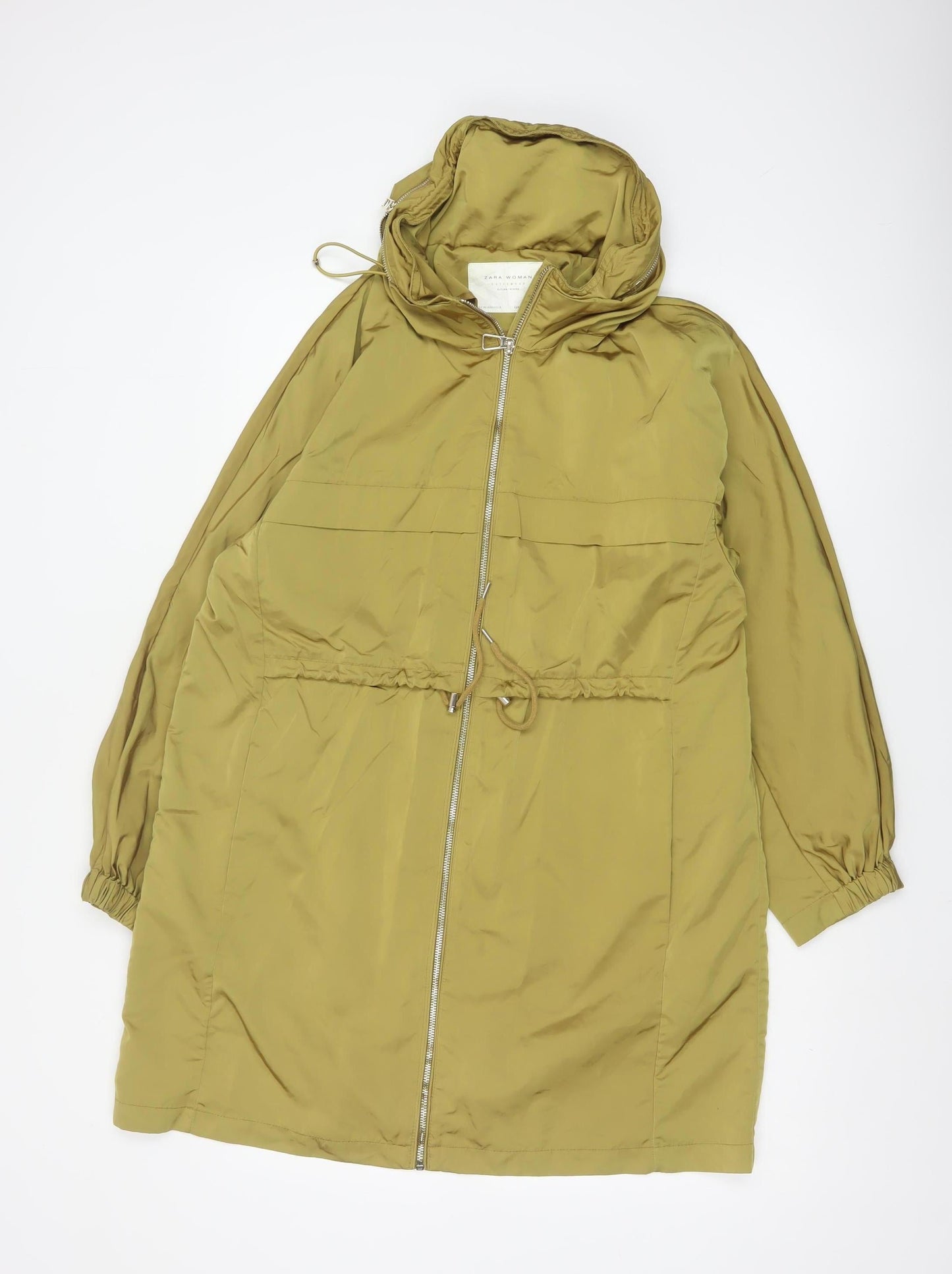 Zara Unisex Green Hooded Parka Coat Size S Zip Lined Autumn Winter