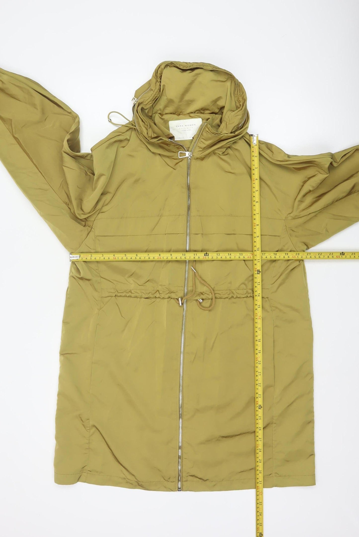 Zara Unisex Green Hooded Parka Coat Size S Zip Lined Autumn Winter