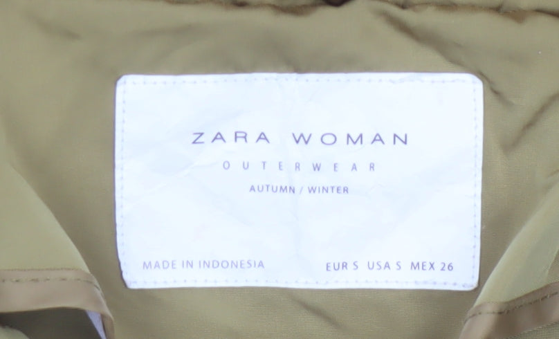 Zara Unisex Green Hooded Parka Coat Size S Zip Lined Autumn Winter