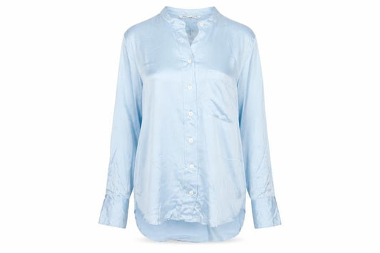 Zara Women Blue Silk Button-Up Long Sleeve Shirt XS