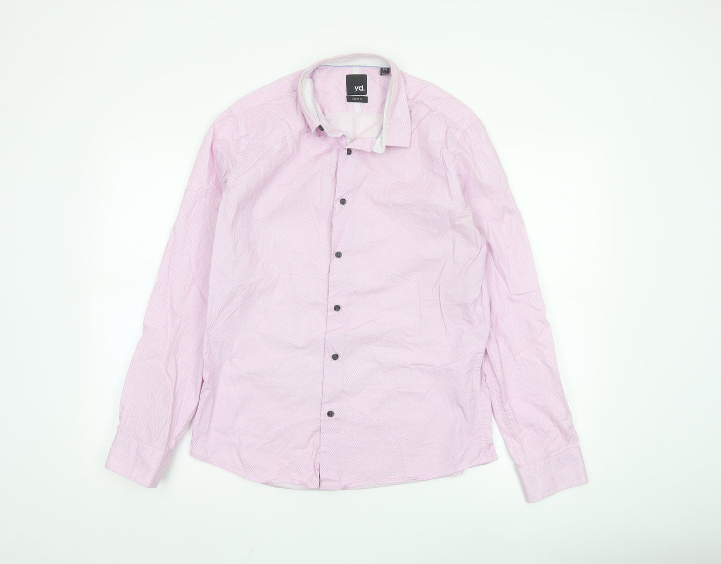 yd. Men's Pink Slim Fit Long Sleeve Button-Up Cotton Shirt M