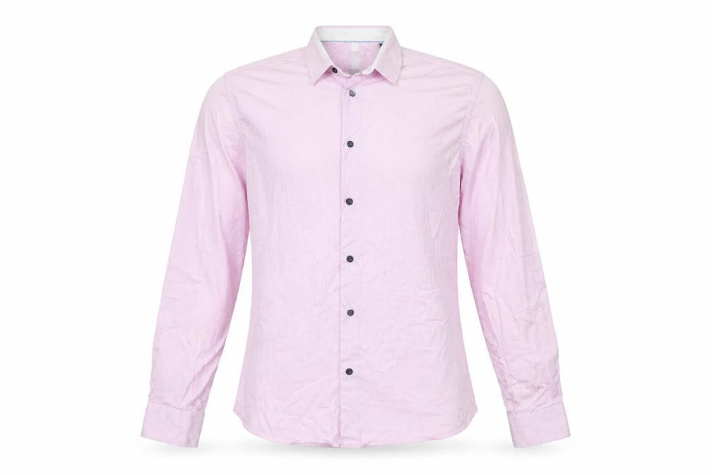yd. Men's Pink Slim Fit Long Sleeve Button-Up Cotton Shirt M