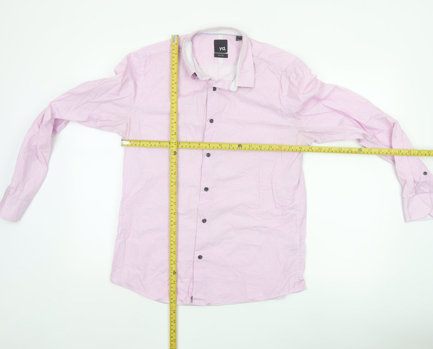 yd. Men's Pink Slim Fit Long Sleeve Button-Up Cotton Shirt M