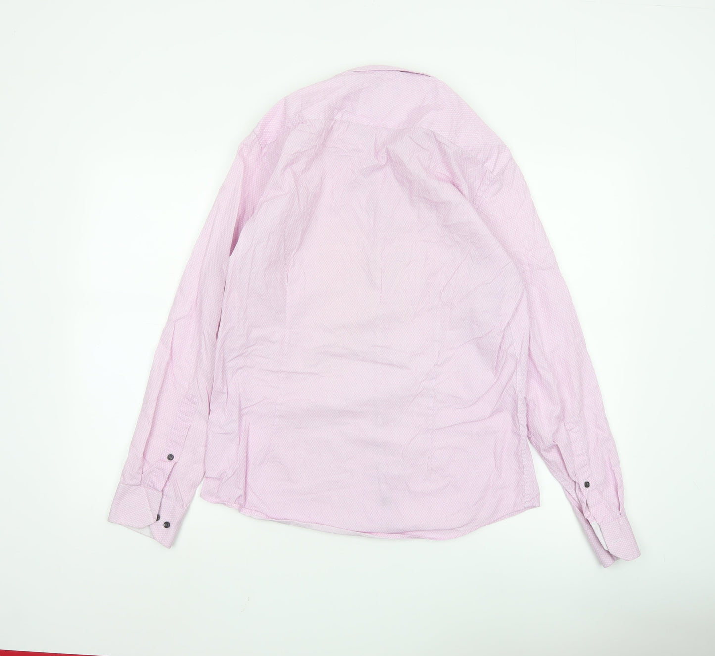 yd. Men's Pink Slim Fit Long Sleeve Button-Up Cotton Shirt M